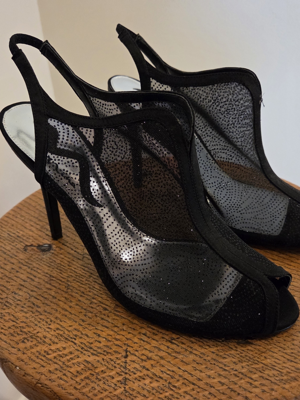 Nina Black Mesh Slingback Peep-Toe Heels Size 9